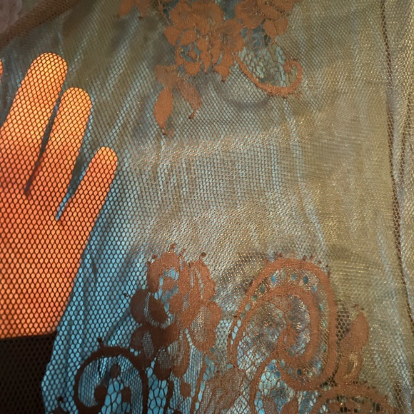 Vanity Black Lace Overlay Teal Top Blouse 3/4 Length Sleeve Women’s Small - Picture 2 of 8